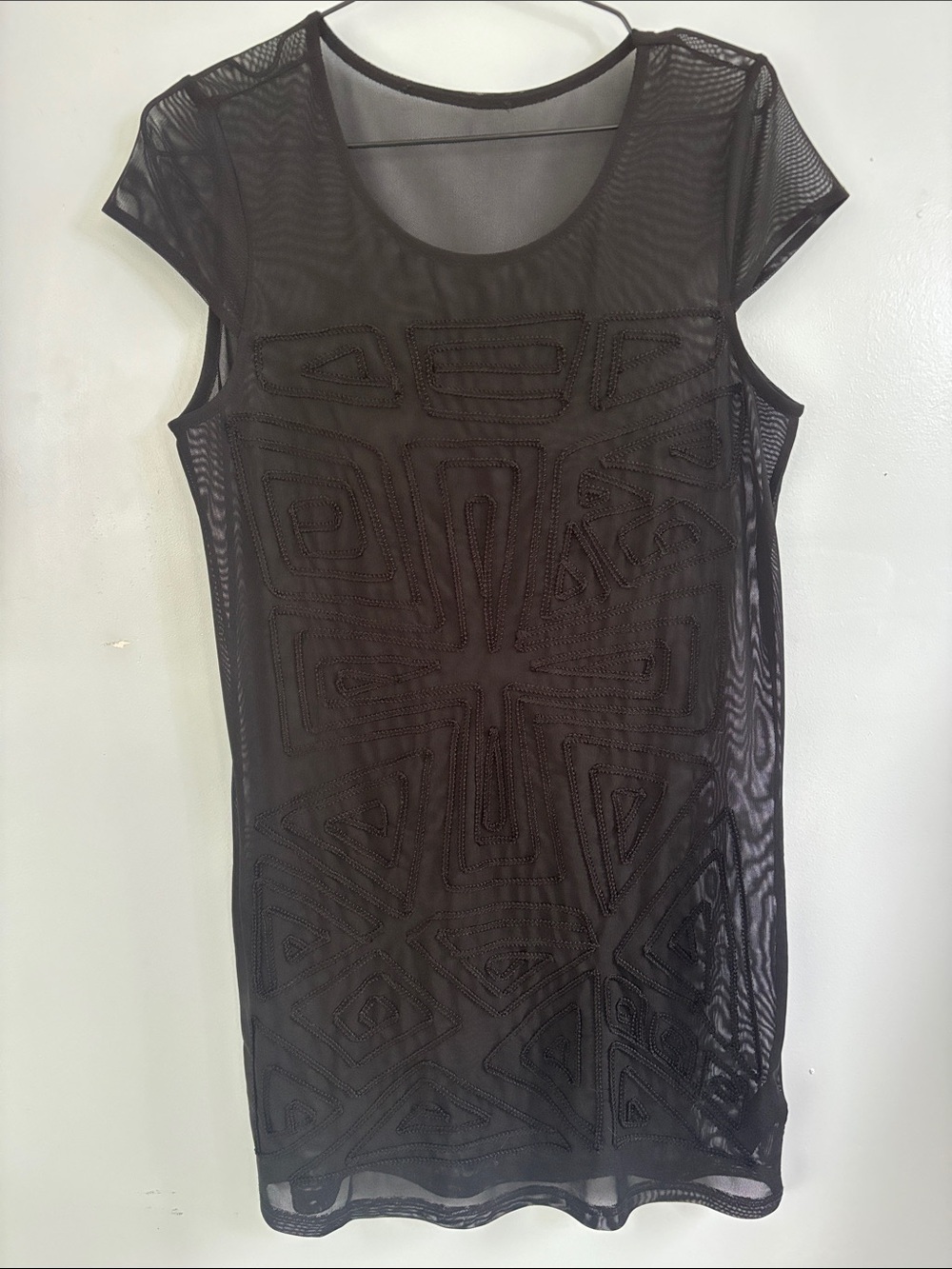 Black Sheer Mesh cover dress with Geometric Embroidery